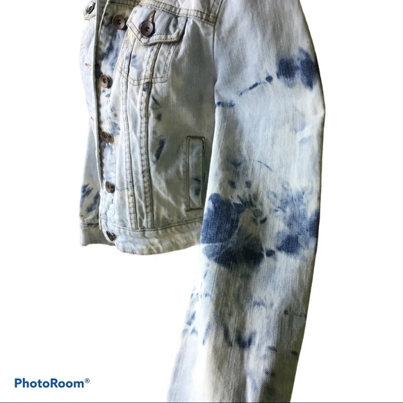 Acid Washed Bleach Tie Dye Denim Jean Jacket - Picture 4 of 6